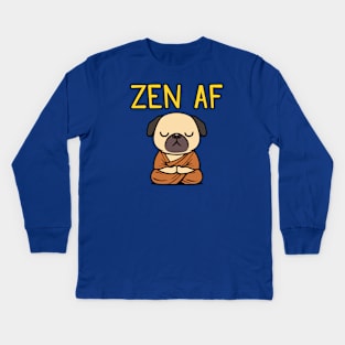 Cute Zen AF Meditating Cartoon Monk Pug Dog Kids Long Sleeve T-Shirt